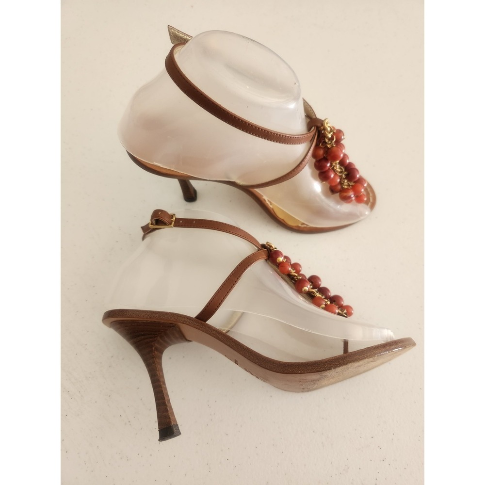 Vintage Miss Trish Capri Womens 37 Leather Coral Strappy Heels Italy Y2k vintage